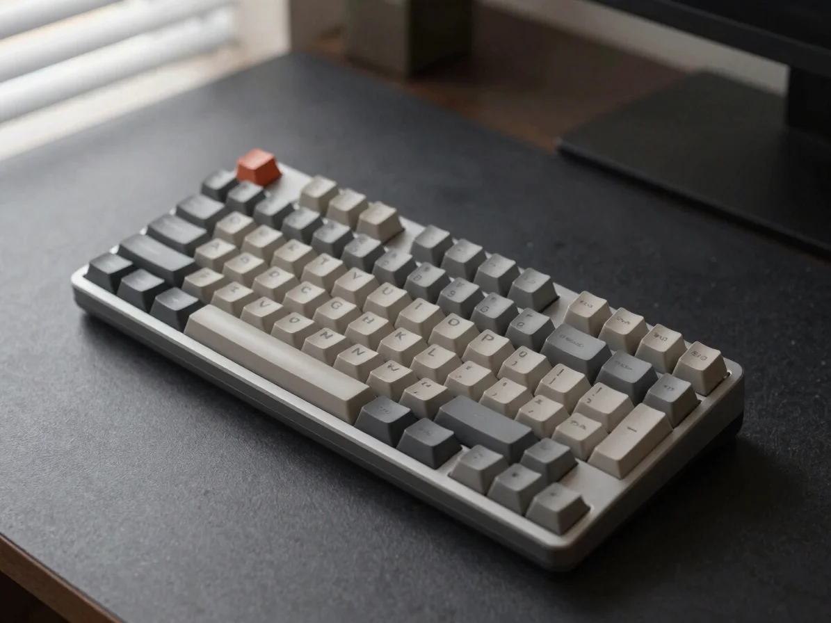 Top-down view of a minimalist wireless mechanical keyboard, matte
